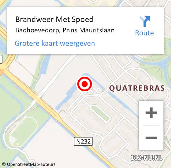 Locatie op kaart van de 112 melding: Brandweer Met Spoed Naar Badhoevedorp, Prins Mauritslaan op 30 mei 2024 23:12