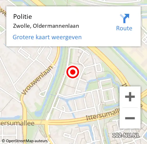 Locatie op kaart van de 112 melding: Politie Zwolle, Oldermannenlaan op 31 mei 2024 00:45