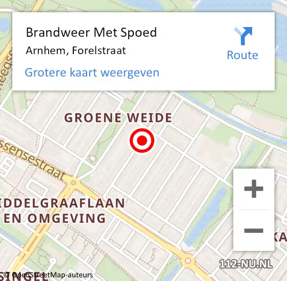 Locatie op kaart van de 112 melding: Brandweer Met Spoed Naar Arnhem, Forelstraat op 31 mei 2024 01:06