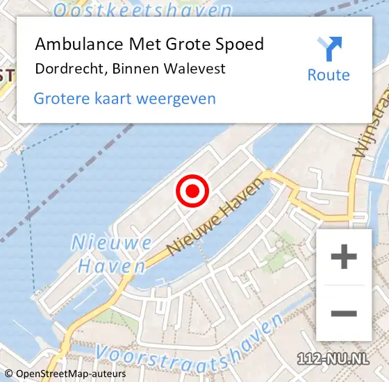 Locatie op kaart van de 112 melding: Ambulance Met Grote Spoed Naar Dordrecht, Binnen Walevest op 31 mei 2024 01:27