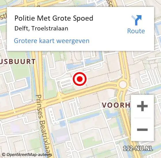 Locatie op kaart van de 112 melding: Politie Met Grote Spoed Naar Delft, Troelstralaan op 31 mei 2024 01:42