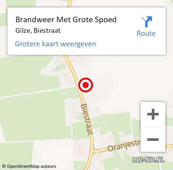 Locatie op kaart van de 112 melding: Brandweer Met Grote Spoed Naar Gilze, Biestraat op 31 mei 2024 02:41