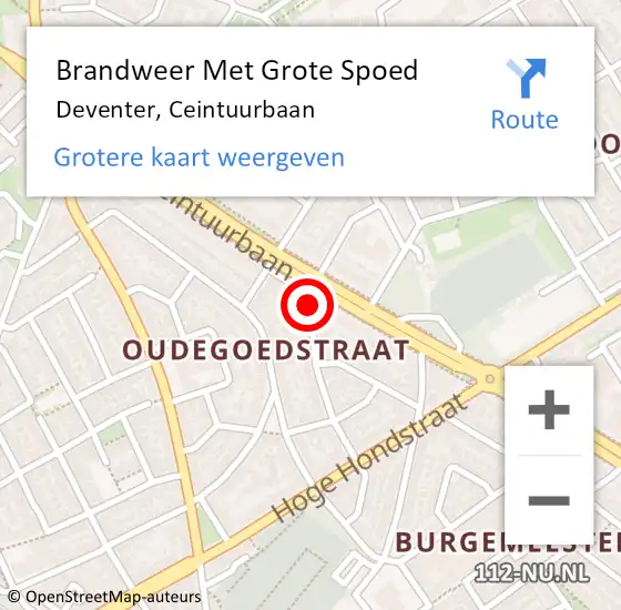 Locatie op kaart van de 112 melding: Brandweer Met Grote Spoed Naar Deventer, Ceintuurbaan op 31 mei 2024 03:12