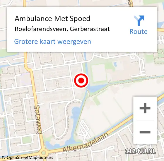 Locatie op kaart van de 112 melding: Ambulance Met Spoed Naar Roelofarendsveen, Gerberastraat op 7 oktober 2014 18:57