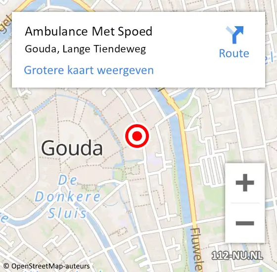 Locatie op kaart van de 112 melding: Ambulance Met Spoed Naar Gouda, Lange Tiendeweg op 31 mei 2024 04:48