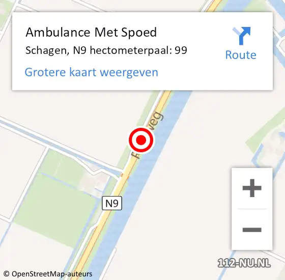 Locatie op kaart van de 112 melding: Ambulance Met Spoed Naar Schagen, N9 hectometerpaal: 99 op 31 mei 2024 05:17