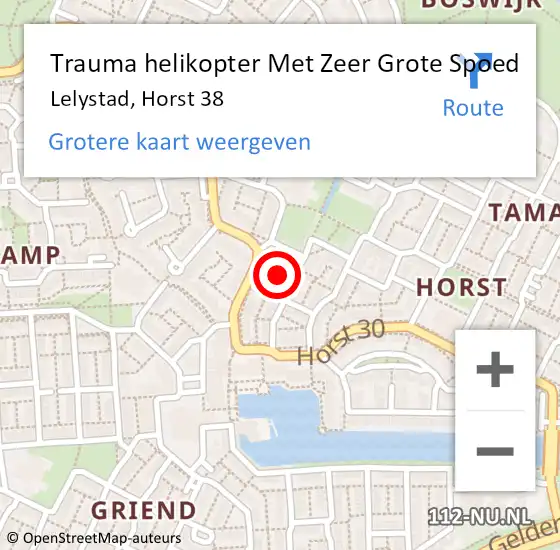 Locatie op kaart van de 112 melding: Trauma helikopter Met Zeer Grote Spoed Naar Lelystad, Horst 38 op 31 mei 2024 05:48