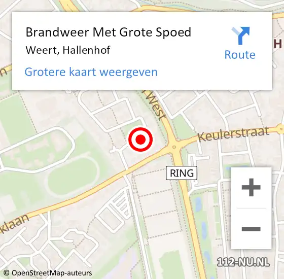 Locatie op kaart van de 112 melding: Brandweer Met Grote Spoed Naar Weert, Hallenhof op 31 mei 2024 05:59