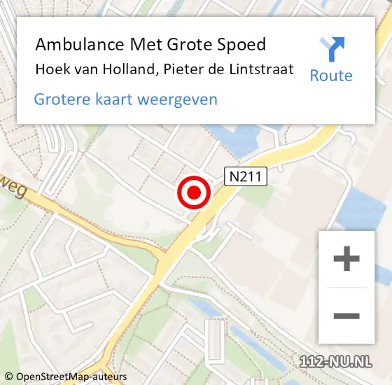 Locatie op kaart van de 112 melding: Ambulance Met Grote Spoed Naar Hoek van Holland, Pieter de Lintstraat op 31 mei 2024 06:13