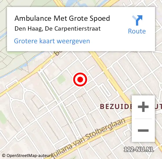 Locatie op kaart van de 112 melding: Ambulance Met Grote Spoed Naar Den Haag, De Carpentierstraat op 31 mei 2024 06:19