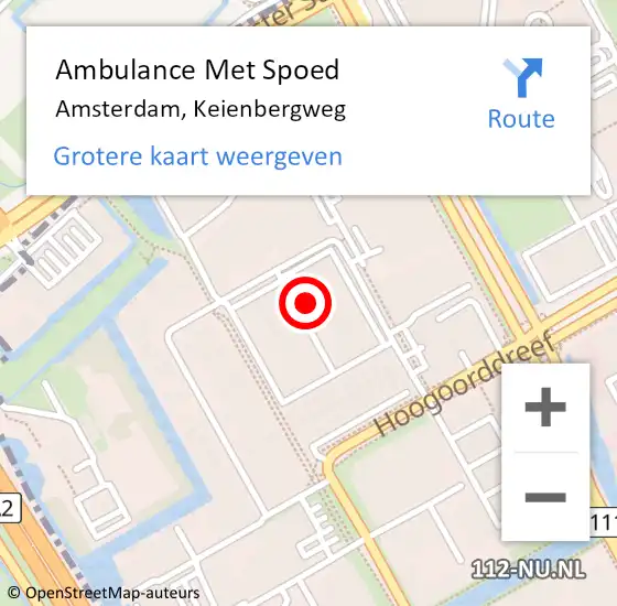 Locatie op kaart van de 112 melding: Ambulance Met Spoed Naar Amsterdam, Keienbergweg op 31 mei 2024 06:54