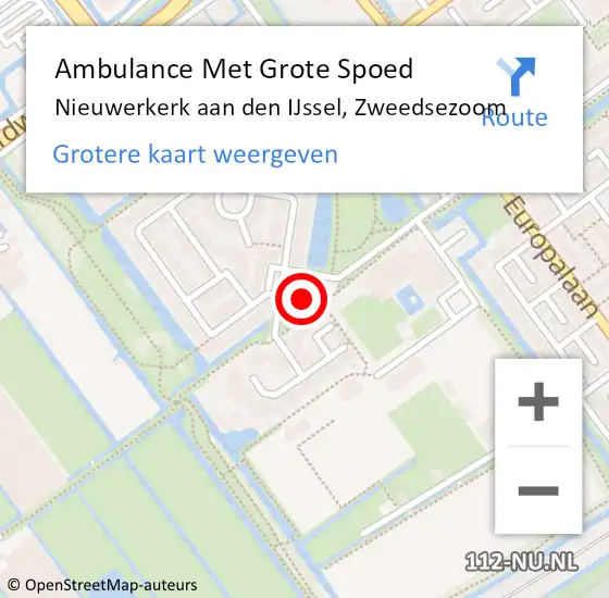 Locatie op kaart van de 112 melding: Ambulance Met Grote Spoed Naar Nieuwerkerk aan den IJssel, Zweedsezoom op 31 mei 2024 07:16