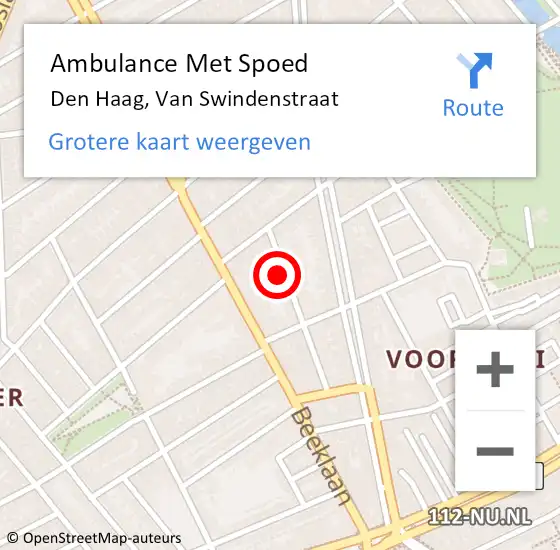 Locatie op kaart van de 112 melding: Ambulance Met Spoed Naar Den Haag, Van Swindenstraat op 31 mei 2024 07:29