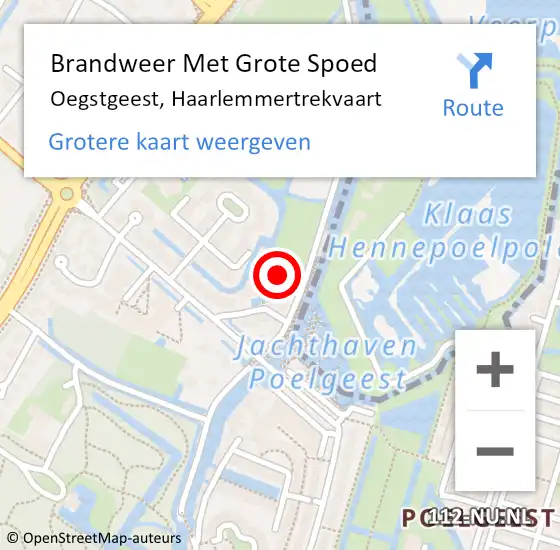 Locatie op kaart van de 112 melding: Brandweer Met Grote Spoed Naar Oegstgeest, Haarlemmertrekvaart op 31 mei 2024 08:04