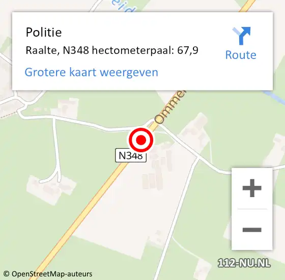 Locatie op kaart van de 112 melding: Politie Raalte, N348 hectometerpaal: 67,9 op 31 mei 2024 08:17