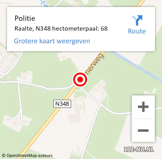 Locatie op kaart van de 112 melding: Politie Raalte, N348 hectometerpaal: 68 op 31 mei 2024 08:18