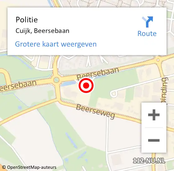 Locatie op kaart van de 112 melding: Politie Cuijk, Beersebaan op 31 mei 2024 08:20