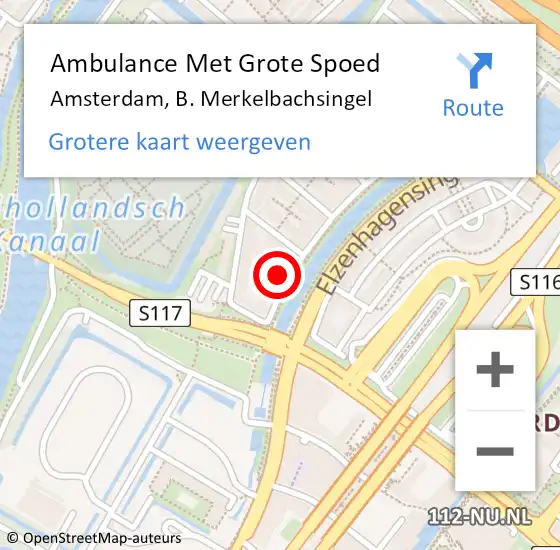 Locatie op kaart van de 112 melding: Ambulance Met Grote Spoed Naar Amsterdam, B. Merkelbachsingel op 31 mei 2024 08:20