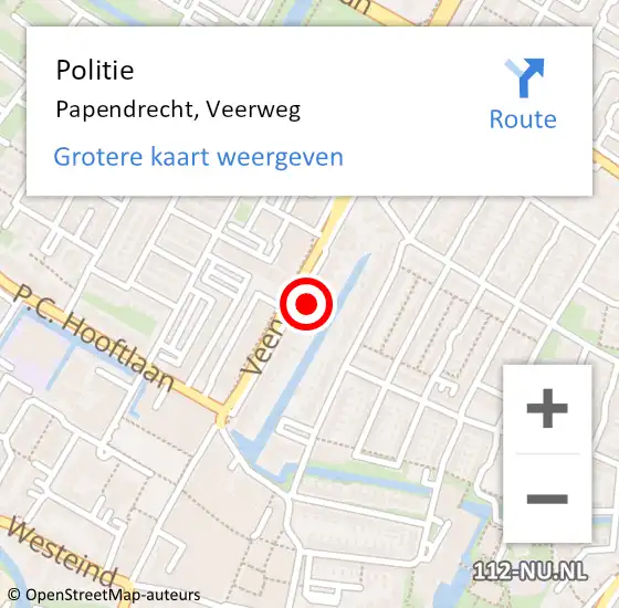 Locatie op kaart van de 112 melding: Politie Papendrecht, Veerweg op 31 mei 2024 08:44