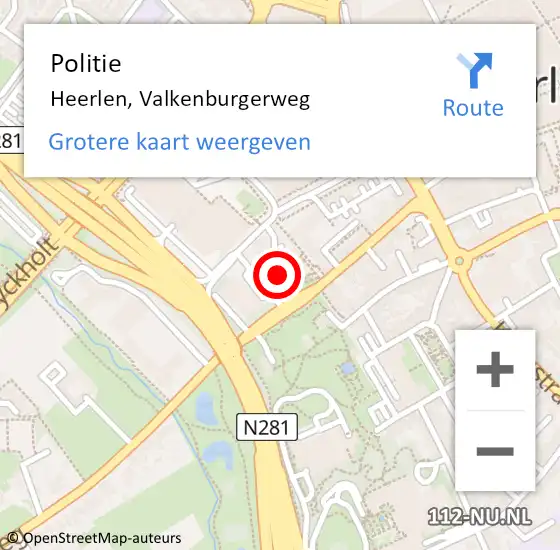 Locatie op kaart van de 112 melding: Politie Heerlen, Valkenburgerweg op 31 mei 2024 08:45