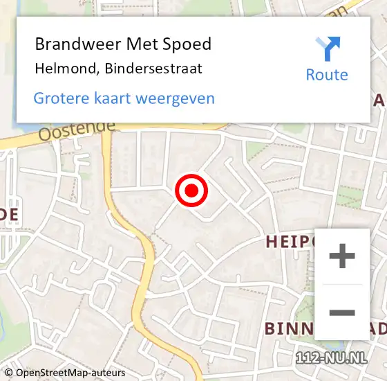 Locatie op kaart van de 112 melding: Brandweer Met Spoed Naar Helmond, Bindersestraat op 31 mei 2024 08:58