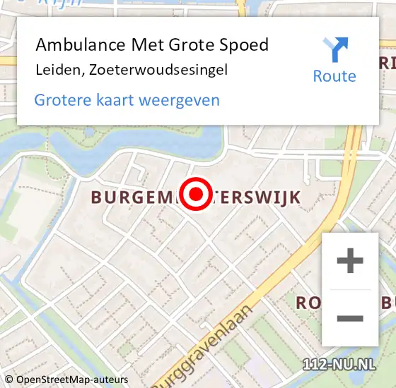Locatie op kaart van de 112 melding: Ambulance Met Grote Spoed Naar Leiden, Zoeterwoudsesingel op 31 mei 2024 09:09