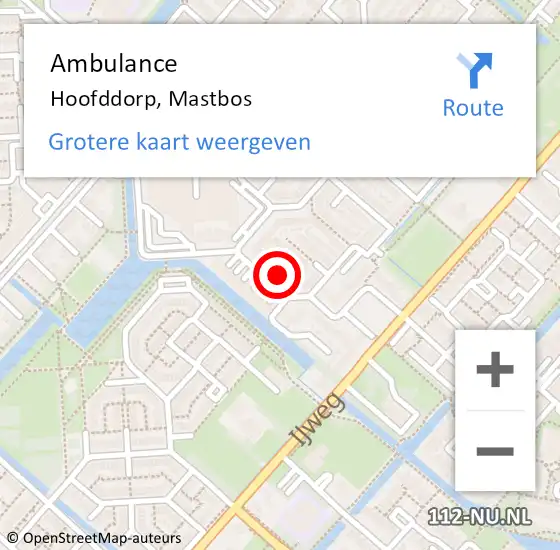 Locatie op kaart van de 112 melding: Ambulance Hoofddorp, Mastbos op 31 mei 2024 09:12