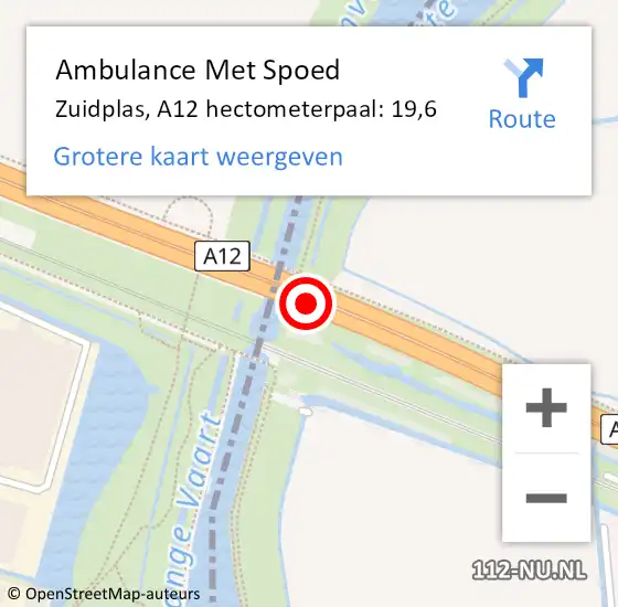 Locatie op kaart van de 112 melding: Ambulance Met Spoed Naar Zuidplas, A12 hectometerpaal: 19,6 op 31 mei 2024 09:24