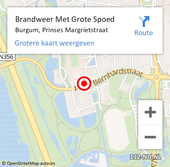 Locatie op kaart van de 112 melding: Brandweer Met Grote Spoed Naar Burgum, Prinses Margrietstraat op 31 mei 2024 09:29