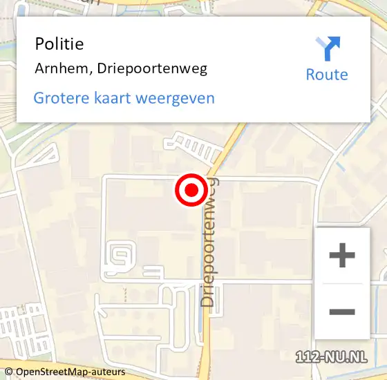 Locatie op kaart van de 112 melding: Politie Arnhem, Driepoortenweg op 31 mei 2024 09:45