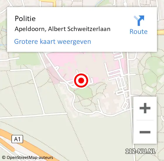 Locatie op kaart van de 112 melding: Politie Apeldoorn, Albert Schweitzerlaan op 31 mei 2024 09:46