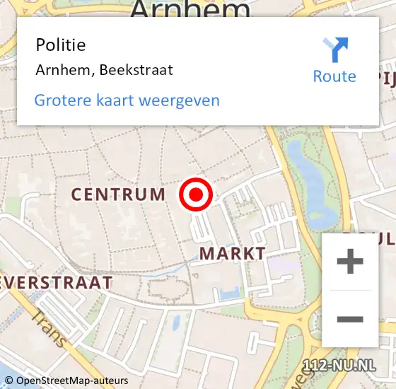 Locatie op kaart van de 112 melding: Politie Arnhem, Beekstraat op 31 mei 2024 10:02