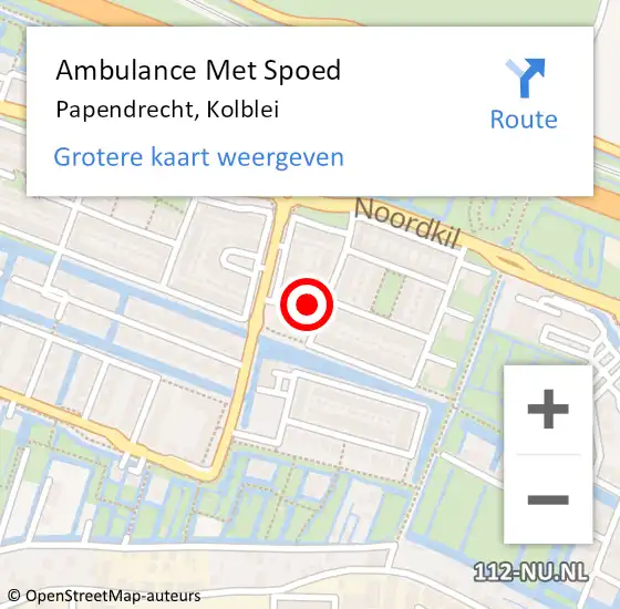 Locatie op kaart van de 112 melding: Ambulance Met Spoed Naar Papendrecht, Kolblei op 31 mei 2024 10:21