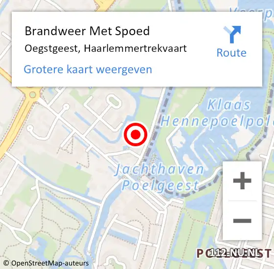 Locatie op kaart van de 112 melding: Brandweer Met Spoed Naar Oegstgeest, Haarlemmertrekvaart op 31 mei 2024 10:31