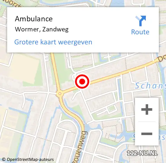 Locatie op kaart van de 112 melding: Ambulance Wormer, Zandweg op 31 mei 2024 10:33