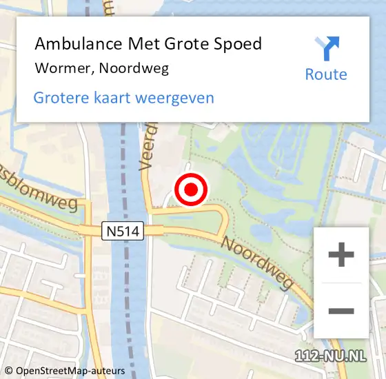 Locatie op kaart van de 112 melding: Ambulance Met Grote Spoed Naar Wormer, Noordweg op 31 mei 2024 10:33