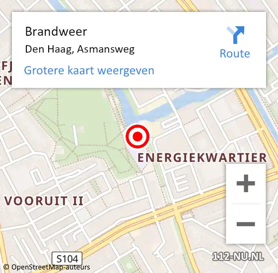 Locatie op kaart van de 112 melding: Brandweer Den Haag, Asmansweg op 31 mei 2024 11:02