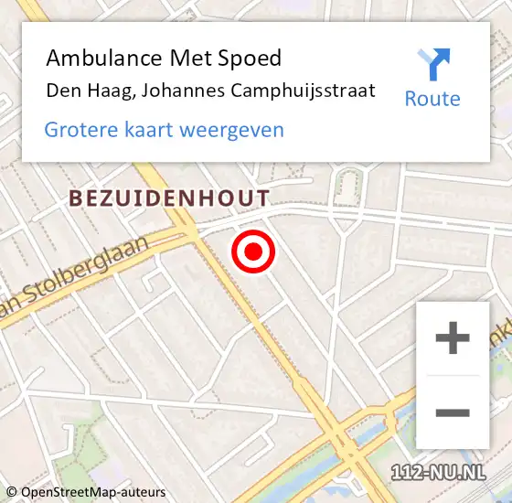 Locatie op kaart van de 112 melding: Ambulance Met Spoed Naar Den Haag, Johannes Camphuijsstraat op 31 mei 2024 11:05