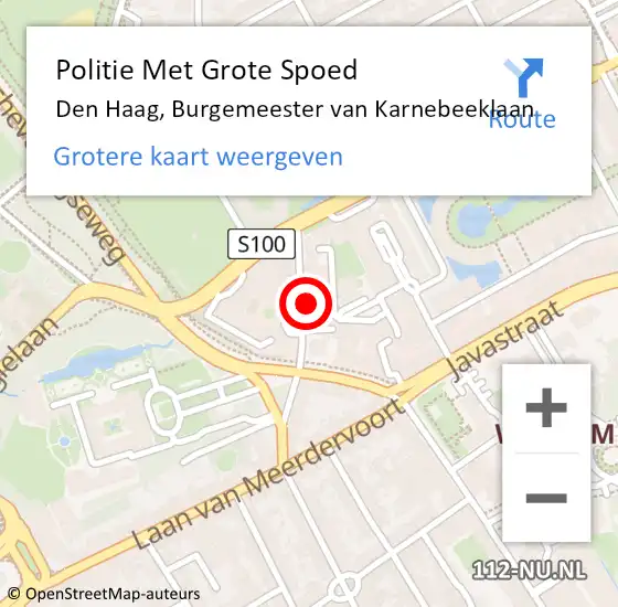 Locatie op kaart van de 112 melding: Politie Met Grote Spoed Naar Den Haag, Burgemeester van Karnebeeklaan op 31 mei 2024 11:13