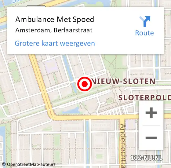 Locatie op kaart van de 112 melding: Ambulance Met Spoed Naar Amsterdam, Berlaarstraat op 31 mei 2024 11:45