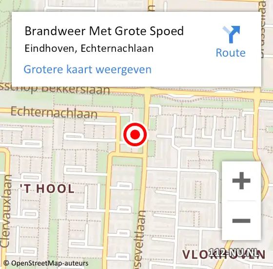 Locatie op kaart van de 112 melding: Brandweer Met Grote Spoed Naar Eindhoven, Echternachlaan op 31 mei 2024 11:49