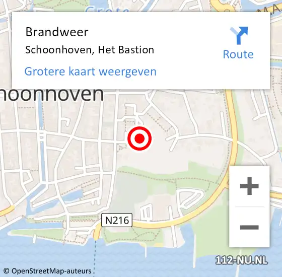 Locatie op kaart van de 112 melding: Brandweer Schoonhoven, Het Bastion op 31 mei 2024 12:10