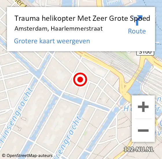 Locatie op kaart van de 112 melding: Trauma helikopter Met Zeer Grote Spoed Naar Amsterdam, Haarlemmerstraat op 31 mei 2024 12:11