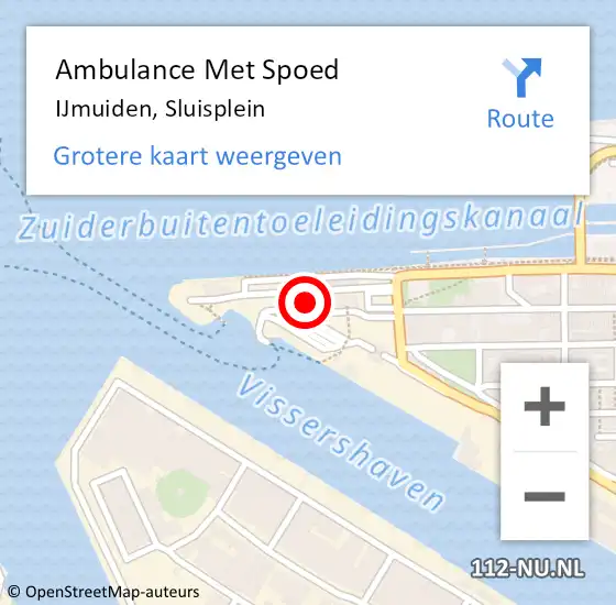 Locatie op kaart van de 112 melding: Ambulance Met Spoed Naar IJmuiden, Sluisplein op 31 mei 2024 12:28