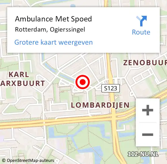 Locatie op kaart van de 112 melding: Ambulance Met Spoed Naar Rotterdam, Ogierssingel op 31 mei 2024 12:51