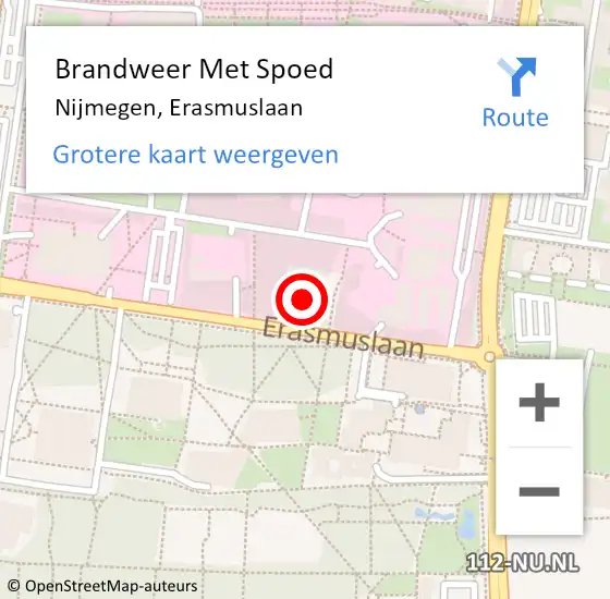 Locatie op kaart van de 112 melding: Brandweer Met Spoed Naar Nijmegen, Erasmuslaan op 31 mei 2024 13:00