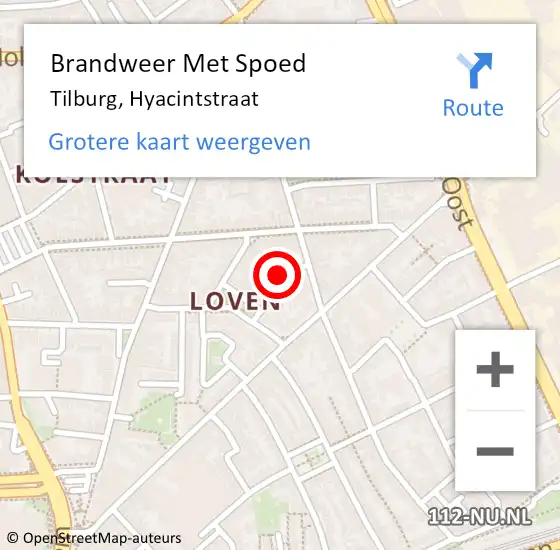 Locatie op kaart van de 112 melding: Brandweer Met Spoed Naar Tilburg, Hyacintstraat op 31 mei 2024 13:17