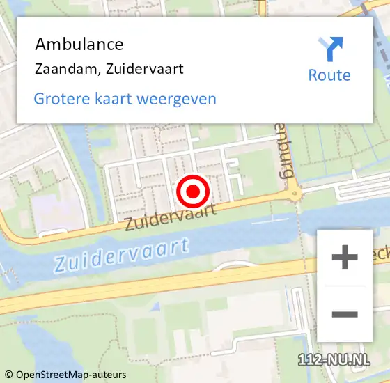 Locatie op kaart van de 112 melding: Ambulance Zaandam, Zuidervaart op 31 mei 2024 13:22