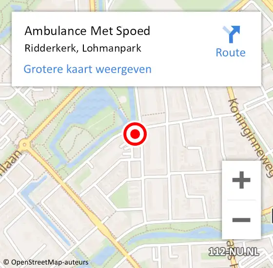 Locatie op kaart van de 112 melding: Ambulance Met Spoed Naar Ridderkerk, Lohmanpark op 31 mei 2024 13:27