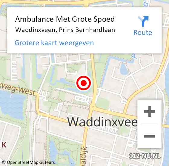 Locatie op kaart van de 112 melding: Ambulance Met Grote Spoed Naar Waddinxveen, Prins Bernhardlaan op 31 mei 2024 13:44